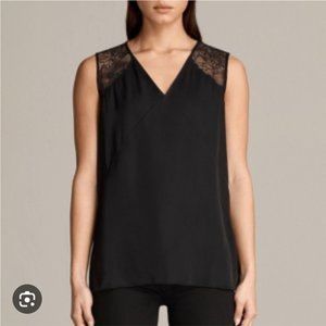 All Saints Prism Black Tank top with lace insets Sz 2 #0437